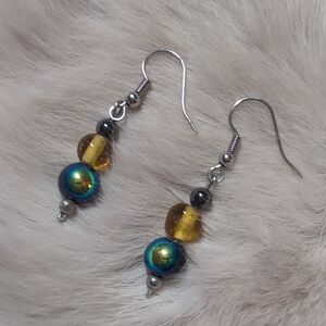 EUC Elegant Blue and Gold Dangle Earrings